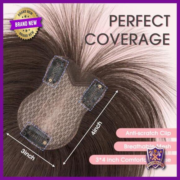 Human Hair Topper 11 Inch Clip In with Bangs Lace Base for Thinning Hair main image 4